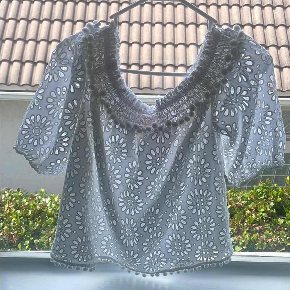 Lilly Pulitzer White Puff Sleeve Cropped Blouse